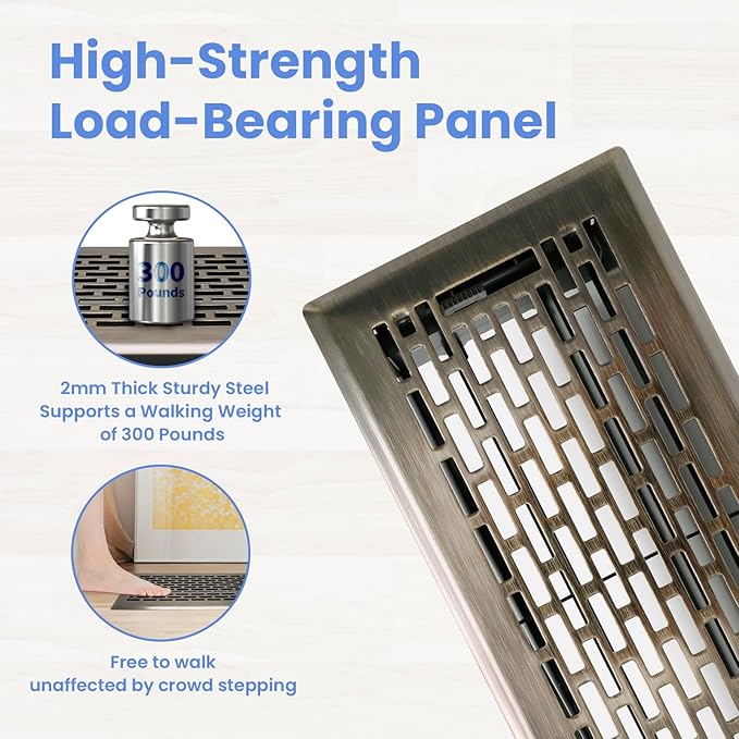 4x10 Inches 6 Pack Heavy Duty Walkable Floor Register - Easy Adjust Air Supply Lever Decorative Floor Vent Covers, Boston Design Vent Covers for Home - Antique Brass