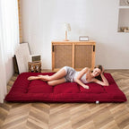 MAXYOYO Japanese Floor Mattress Futon Mattress, Thicken Sleeping Pad Foldable Roll Up Floor Futon for Adults Tatami Mat Dormitory Bed Lounger, Burgundy, Full Size