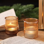 8pcs Ribbed Gold Votive Candle Holders, Tea Light Candle Holder Glass for Wedding Table Decor, Gold Candle Holders for Table Centerpiece, Brithday and Holiday Decorations