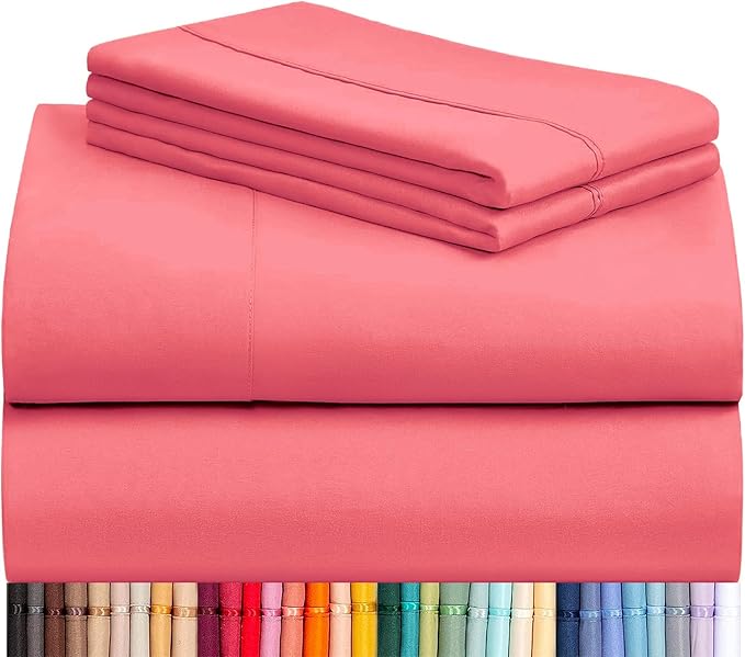 LuxClub 4 PC Sheet Set Bed Sheets Deep Pockets 16" Eco Friendly Wrinkle Free Cooling Machine Washable Hotel Bedding Silky Soft - Vermilion Queen