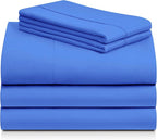 LuxClub 5 PC Sheet Set Bed Sheets Deep Pockets 16" Eco Friendly Wrinkle Free Cooling Machine Washable Hotel Bedding Silky Soft - Marine Blue Split King