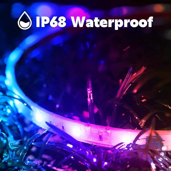 300Ft Outdoor LED Strip Lights Waterproof,Music Sync RGB IP68 Outside Led Light Strips Waterproofs with App and Remote,Exterior Led Rope Lights Waterproof for Deck,Balcony,Roof,Garden,Pool