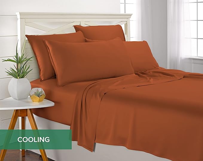 King Sheets by Pure Bamboo, Genuine 100% Organic Viscose Derived from Bamboo Bed Sheet Set, Luxuriously Soft & Cooling, Double Stitching, Lifetime Quality Promise (King, Terracotta)