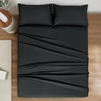 Mejoroom Striped King Size Sheet Set – Hotel Luxury Bed Sheets - Deep Pocket Up to 16 inch, Breathable, Wrinkle, Fade and Stain Resistant – 4 Piece(02-Black)