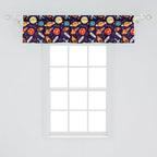 Ambesonne Space Window Valance, Universe Themed Illustration with Earth Moon Constellations Saturn Rockets Stars, Curtain Valance for Kitchen Bedroom Decor with Rod Pocket, 42" x 12", Dark Night Blue