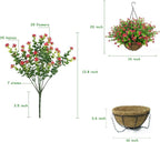 Artificial Hanging Flowers Basket, 12 UV-Resistant Bundles of Realistic Fake Flowers, Faux Plants for Outdoor Decor, Home, Garden, Porch, Patio, Spring & Summer Decorations, Red