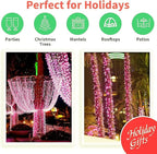 LAMPHOME Super-Bright Extendable Pink Christmas Lights Decoration 150Lights 31.9ft UL Certified Mini Bulb String Lights Set for Outdoor Christmas Tree Garden Holiday Party Patio Wedding Garland Decor