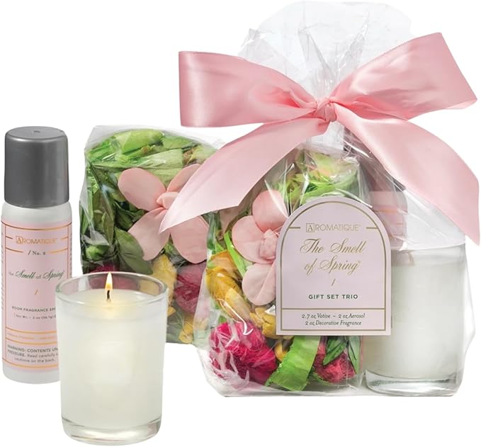 Aromatique Home Fragrance, Smell of Spring, Gift Set - Decorative Potpourri, Room Spray, and Candle - Perfect for Mother's Day and Women in Your Life