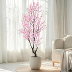 Faux Pink Cherry Blossom Tree 8ft(94in) Tall Artificial Plant Indoor Decor Handmade Natural Sakura Tree for Wedding Realistic Cherry Plant in Pot for Home Living Room,Office,Outdoor Decor.