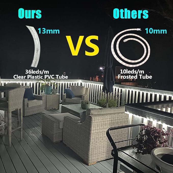 33FT White LED Rope Lights Outdoor,Flexible Tube Rope Lights Plug in,Connecting Rope Lights for Deck,Patio,Camping,Porch,Christmas Holiday Decoration