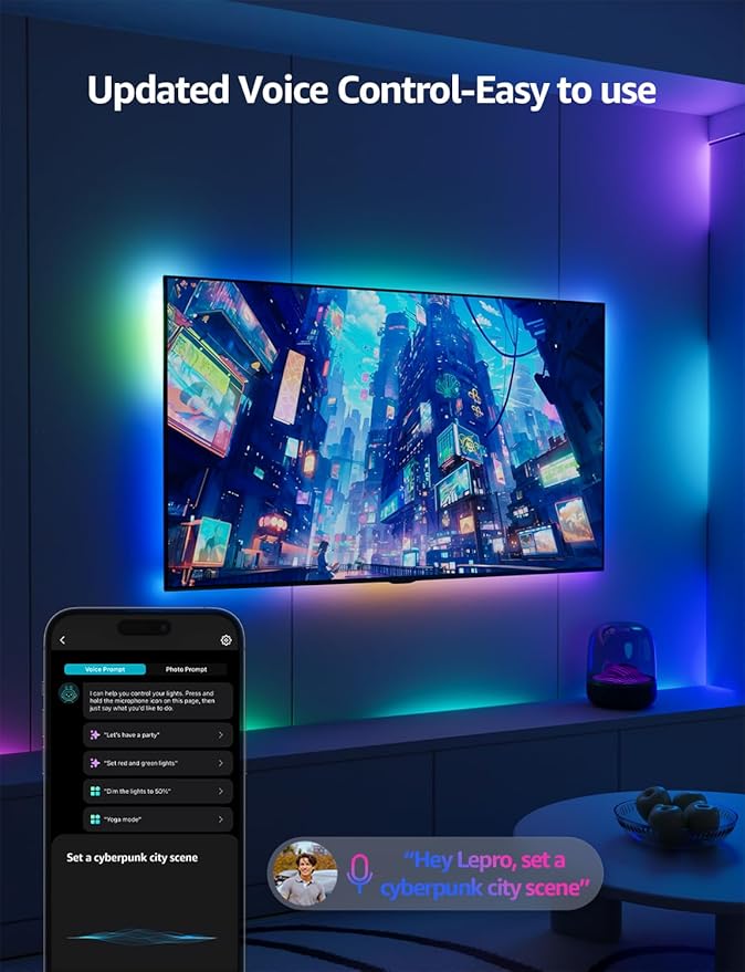 Lepro S1 AI LED Strip Lights for Bedroom - 50ft Smart RGB Light Strips with IC and Rainbow Chasing Effects, Color Segment DIY, Personalized Al Lighting Designer, No Remote, 2.4G Wi-Fi & Bluetooth