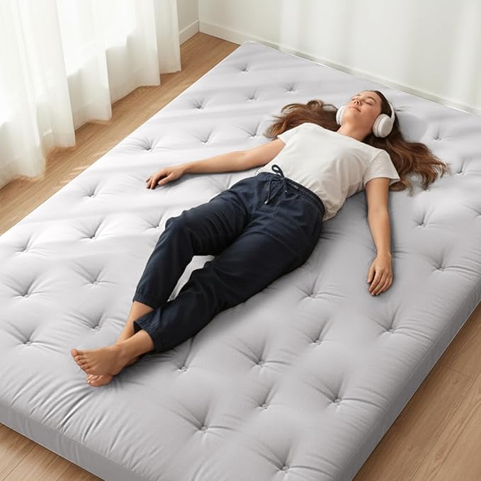 ZonLi Japanese Floor Futon Mattress Full Size 75"x 54", 100% Cotton Cover 2.5'' Thicken Tatami Mattress, Foldable Sleeping Pad, Portable Dormitory Tatami Mat, Roll Up Floor Lounger Bed for Adult