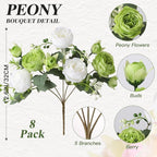 Luyue 8 Packs Peonies Artificial Flowers Faux Peony Bouquet Fake Peonies Flower for Vase Silk Peony Floral Arrangements for Table Centerpiece Wedding Decoration Indoor Home Decor