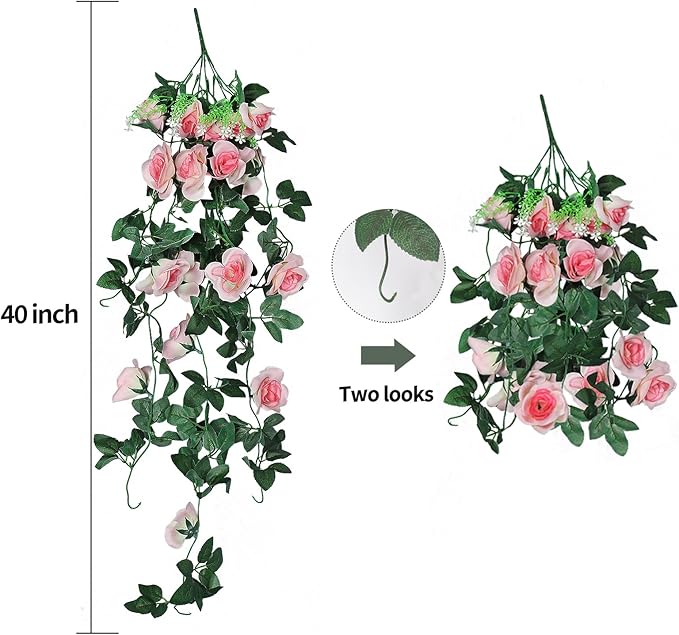 RECUTMS 2PCS Artificial Hanging Flower 3.3Ft Fake Garland for Home Room Garden Wedding Indoor Outdoor Decoration (Champagne)
