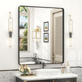 30x36 Inch Black Framed Bathroom Mirror for Wall, Matte Black Metal Mirror, Rounded Corner Rectangle Vanity Mirror, Anti-Rust, Shatterproof (Horizontal/Vertical)