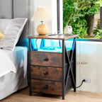 AMHANCIBLE Night Stand Set 2, LED Nightstand with Charging Station, End Side Tables with USB Port & Outlet, Bedside Tables with Fabric Drawers for Bedroom Living Room, Rustic Brown HET053LBR