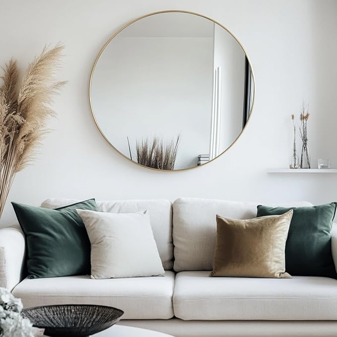 Gold Round Mirror, Gold Round Mirror 24 inch, Circle Wall Mirrors Metal Frame, Golden Circular Mirrors for Wall, Living Room, Bathroom, Entryway, Vanity, Hallway.