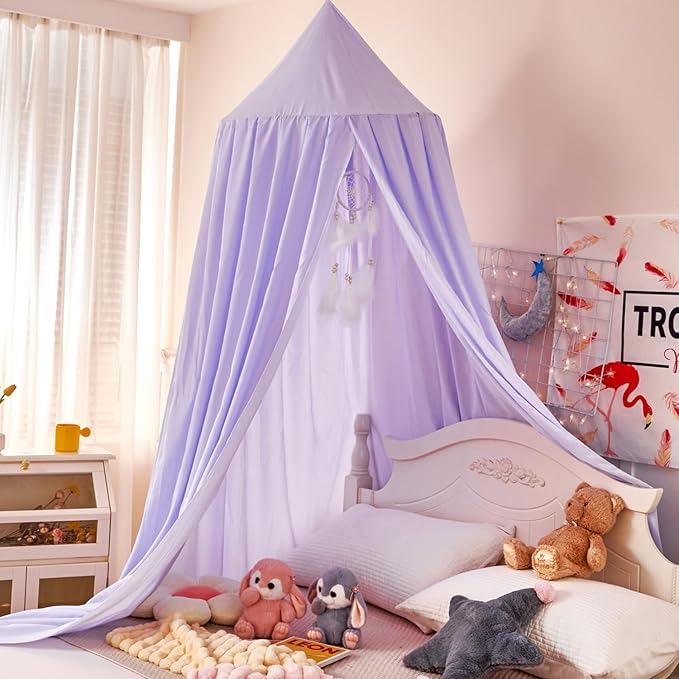 dix-rainbow Princess Decor Canopy for Kids Bed, Soft and Durable Bed Canopy for Girls Room Tent Canopy Dreamy Mosquito Net Bedding, Children Reading Nook Canopies Indoor(Purple)
