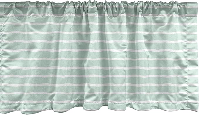 Ambesonne Pastel Window Valance, Horizontal Wavy Lines White Striped Abstract Soft Toned Nautical Art Display, Curtain Valance for Kitchen Bedroom Decor with Rod Pocket, 54" X 12", Almond Green White