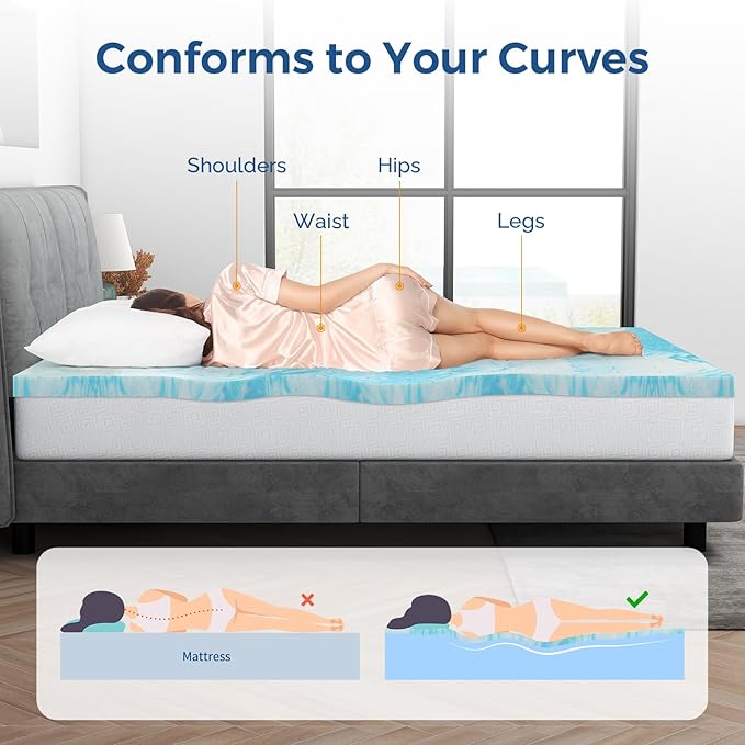 Mattress Topper Twin XL, 3 Inch Gel Memory Foam Bed Topper for Twin XL Size Bed, CertiPUR-US Certified, Blue