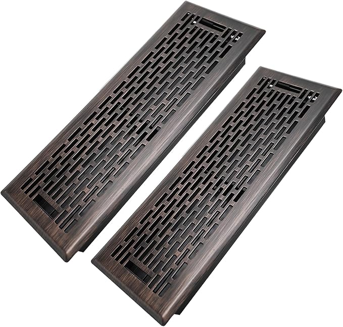 4x14 Inches 2 Pack Heavy Duty Walkable Floor Register - Easy Adjust Air Supply Lever Decorative Floor Vent Covers, Boston Design Vent Covers for Home - Oil Rubbed Bronze