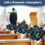 Zeyune 8 Pack 12 Inch Wedding Bouquets for Bride Bridesmaid Dark Blue Artificial Rose Bouquet Fake Silk Roses Flowers Bunches Bulk for Home Office Garden Parties Decoration