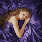 Love's cabin Satin Queen Sheets Set - 4 Piece Purple Silky Bed Sheets Set with Deep Pocket, Luxury Silk Feel Satin Queen Size Sheet Set (1 Flat Sheet,1 Fitted Sheet,2 Pillow Cases)