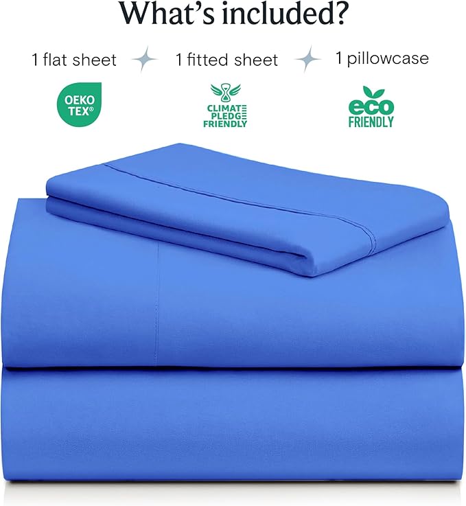 LuxClub 3 PC Sheet Set Bed Sheets Deep Pockets 16" Eco Friendly Wrinkle Free Cooling Machine Washable Hotel Bedding Silky Soft - Marine Blue Twin XL
