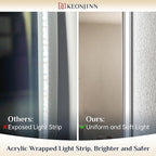 Keonjinn 42 x 36 Inch Backlit Bathroom Mirror, Anti-Fog LED Mirror with Lights, CRI90+ HD Tempered Glass, Stepless Dimmable, High Lumen, UL Listed LED Driver, Waterproof, Horizontal/Vertical