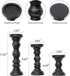 SWALLOWLIVING Rustic Farmhouse Wood Pillar Candle Holder Set of 3 for Candlestick, Black