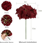 Auihiay 64PCS Burgundy Hydrangea Artificial Flowers, Silk Hydrangea Heads with Stems, Fake Flowers for DIY Wedding Centerpiece, Home, Party, Baby Shower, Garden Decoration (Burgundy)