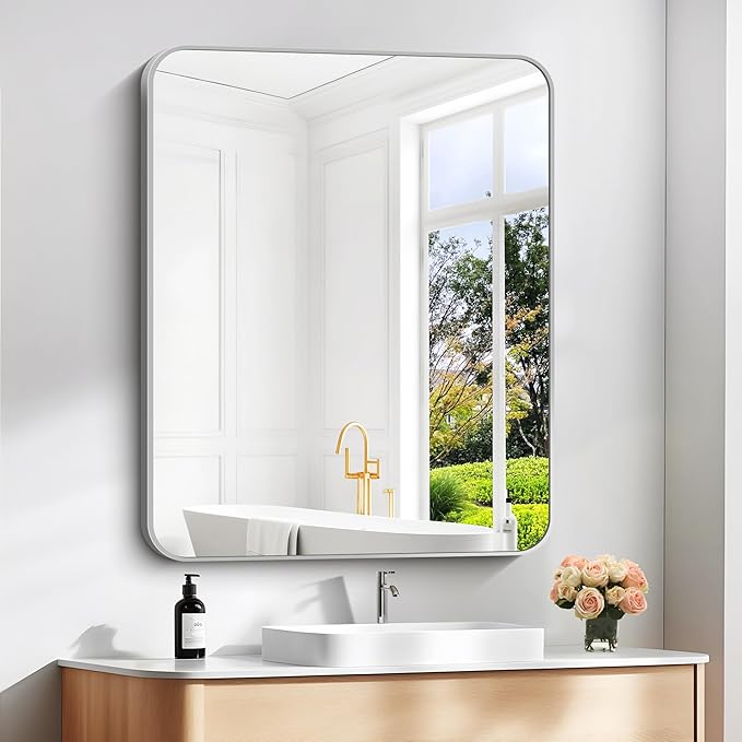 30" x 36"Bathroom Mirror, Silver Wall Mirror with Metal Frame, Decorative Rectangular Vanity Mirror for Bedroom Bathroom Living Room Entryway (Horizontal/Vertical)