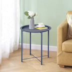 VECELO Side/End Table, Folding Round Metal Anti-Rust and Waterproof Outdoor or Indoor Tray for Living Room Bedroom Balcony and Office, 2 PCS, Blue