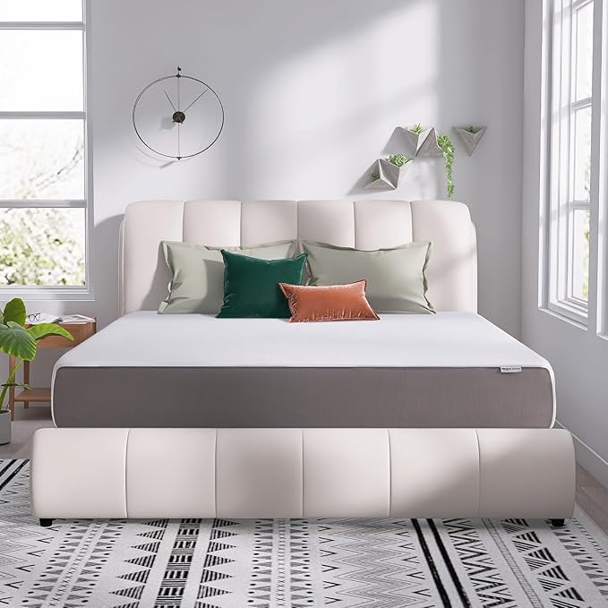 Amazon Basics Memory Foam Mattress, Medium Firm, 12 Inch, King, White/Grey, 80" L x 76" W x 12" Th