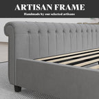AMERLIFE California King Size Platform Bed Frame, Velvet Upholstered Sleigh Bed with Scroll Wingback Headboard & Footboard/Button Tufted/No Box Spring Required/Grey