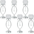 6 Pcs Silver Elegant Metal Crystal Tea Light Candle Holders with Crystal Pendants, Hollow Design - Wedding Table Centerpieces for Anniversary Birthday Party, Home Decor