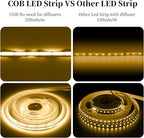 iNextStation COB LED Strip Light Warm White 3000K 32.8FT 10M DC24V CRI 93+ Dimmable Flexible LED Tape Lights for Bedroom, Kitchen, TV Backlight, Cupboard, Wardrobe, Home Lighting Decor