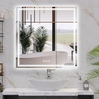 36''x36'' Lighted Mirrors for Bathroom Wall Backlit + Front Lit, Rectangular LED Bathroom Mirror Frameless with Lights Anti Fog, Dimmable, 3 Colors,Tempered Glass, Shatter-Proof