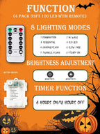 4-Pack 33FT 100 LED Fairy Lights Battery Operated with Remote & Timer, Fairy Halloween String Lights, Waterproof 8 Modes Twinkle Lights for Room Decor (Purple and Orange)