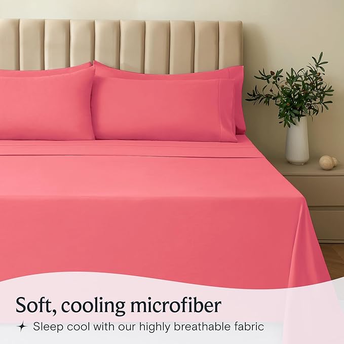 LuxClub 3 PC Sheet Set Bed Sheets Deep Pockets 16" Eco Friendly Wrinkle Free Cooling Machine Washable Hotel Bedding Silky Soft - Vermilion Twin XL
