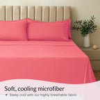 LuxClub 4 PC Sheet Set Bed Sheets Deep Pockets 16" Eco Friendly Wrinkle Free Cooling Machine Washable Hotel Bedding Silky Soft - Vermilion Queen
