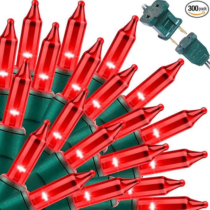 LAMPHOME Super-Bright Extendable RED Christmas Lights Decoration 300 Lights 63.8ft(2pk of 150L) UL Certified Mini Bulb String Lights Set for Outdoor Christmas Tree Garden Holiday Party Patio Decor
