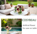 Artificial Fake Flowers 26pcs Roses, Mixed White & Burgundy Faux Flower for DIY Wedding Bouquet Bridal Shower Centerpieces Floral Arrangements Party Table Home Decorations