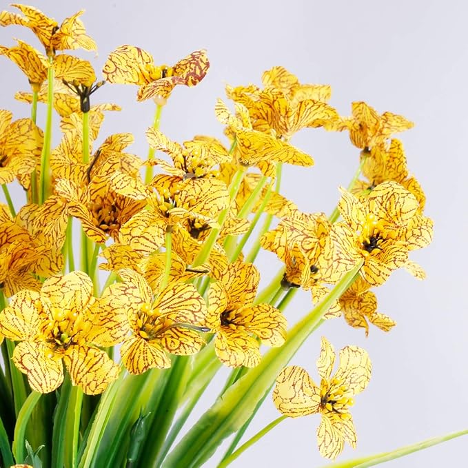 30 Bundles Artificial Flowers Outdoor UV Resistant Fake Flowers No Fade Faux Plastic Plants Garden Porch Window Box Decorating (Yellow)