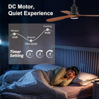 Obabala 60in Ceiling Fan with Light and Remote Outdoor Ceiling Fans Modern 3 Wood Blade Ceiling Fans Timer Reversible Silent DC Motor for Patios Farmhouse Bedroom