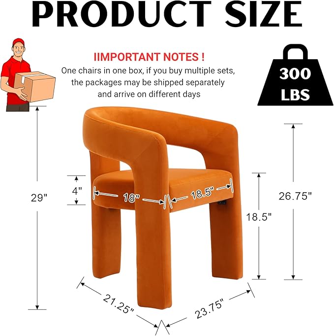Modern Barrel Dining Chairs Set of 5, Velvet Upholstered Accent Side Chair with Arms Comfy Makeup Vanity Chairs, Dining Living Room Kitchen Chairs, Orange