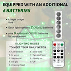 6PCS Green Fairy Lights Battery Powered with Remote, 7ft 20Leds Changing Twinkle String Lights with Timer, Waterproof Small Silver Wire Firefly Starry for DIY Wedding Party Christmas
