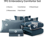 MaiRêve Embroidery Full Size Comforter Set Navy Blue, Farmhouse Western Boho Bedding Set 7 Pieces, All Season Bed in A Bag Comforter Set with Sheets, Pillowcases & Shams