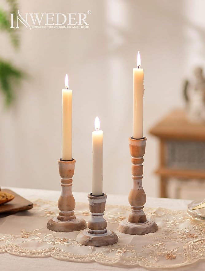 Wooden Candlestick Holders Rustic: Farmhouse Wood Taper Candle Holders Boho Candle Sticks Holder Fall Decor for Dinning Table Mantle Party Holiday Christmas Wedding Home Set of 3