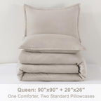 Litanika Linen Grey Comforter Set Queen Size, 3 Pieces Lightweight Solid Bedding Comforter Set, All Season Fluffy Bed Set (90x90In Comforter & 2 Pillowcases)